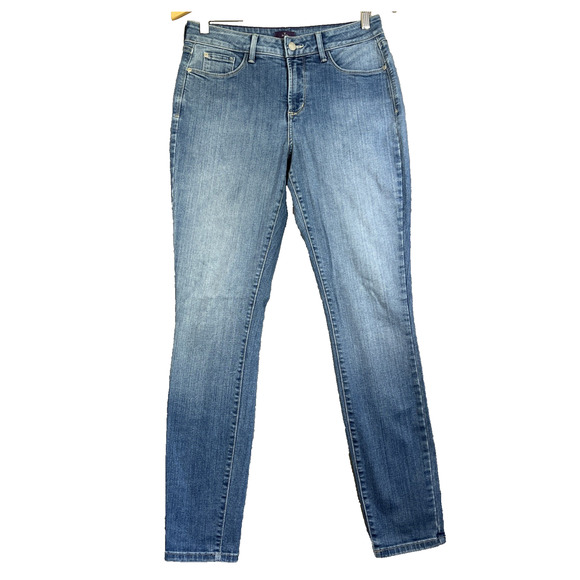 NYDJ Jeans Size 8 Blue Skinny Ankle Lift Tuck Tech Bling Embroidered Pockets - Picture 1 of 12